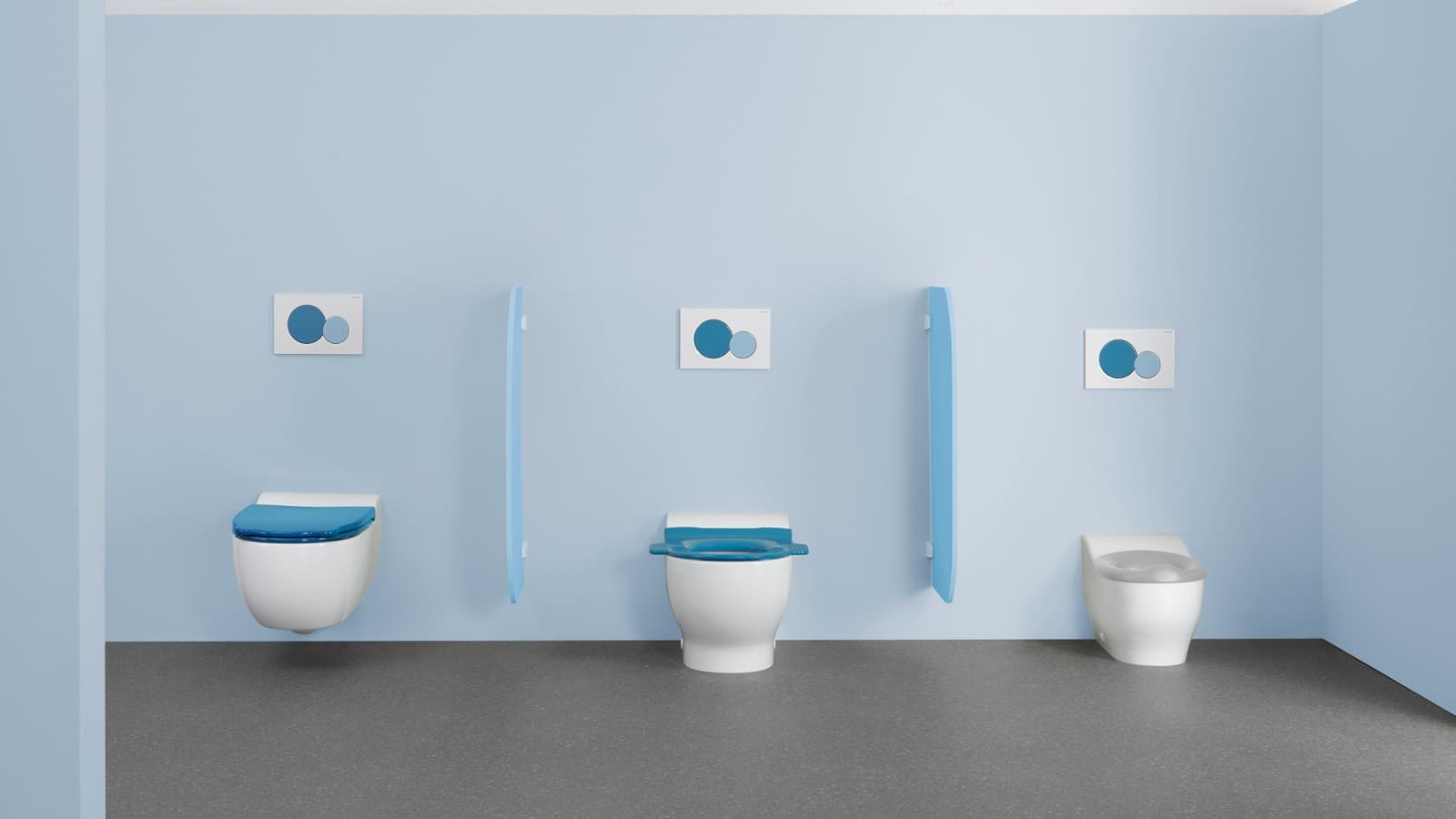 Geberit Bambini vannitoasarja WC-potid värviliste kaante ja loputusplaatidega Geberit Bambini vannitoasarja WC-potid värviliste kaante ja loputusplaatidega